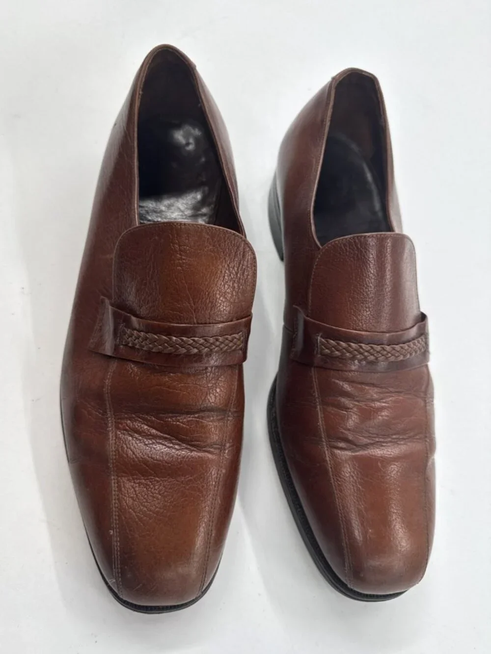 Vintage Florsheim Shoes Mens 10.5 D Brown Leather Loafer Slip On Cognac Dress
