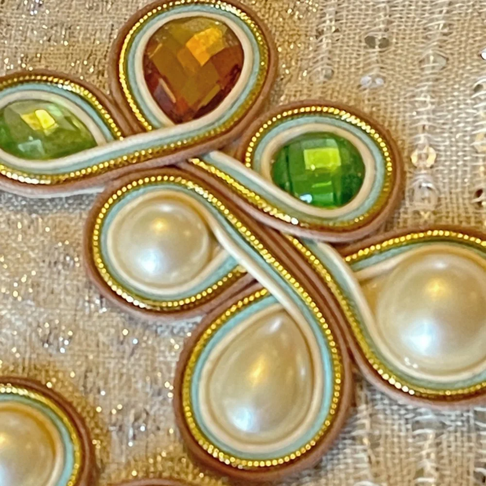Handmade Soutache Statement Earrings Pearl Crystal Drop