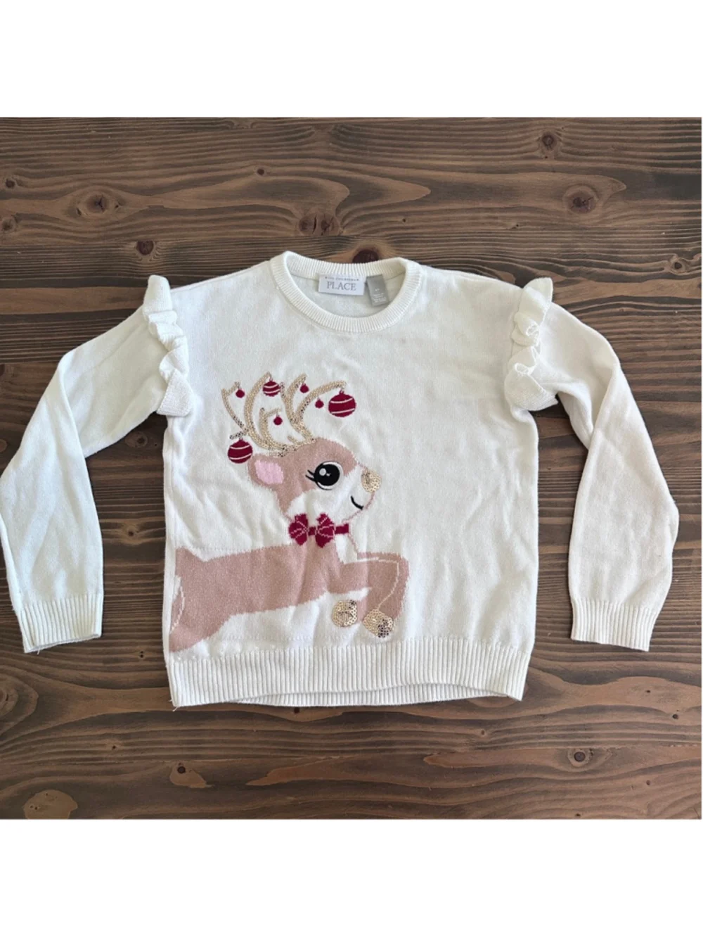 Girls Christmas Sweater 5T Pink Reindeer Holiday The Children's Place