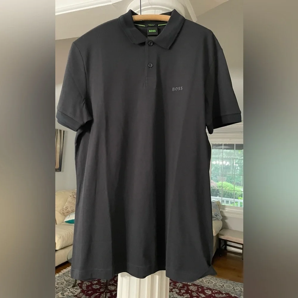 Boss men’s Black Polo Shirt Classic Design short sleeve size large 100% cotton