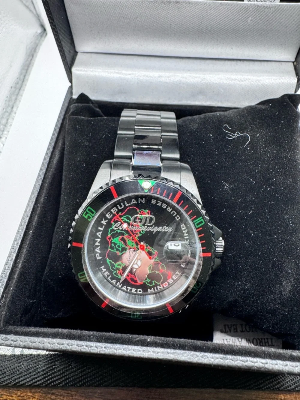 Pan-Alkebulan Circumnavigator Watch Melanated Mindset Black Stainless Steel Box