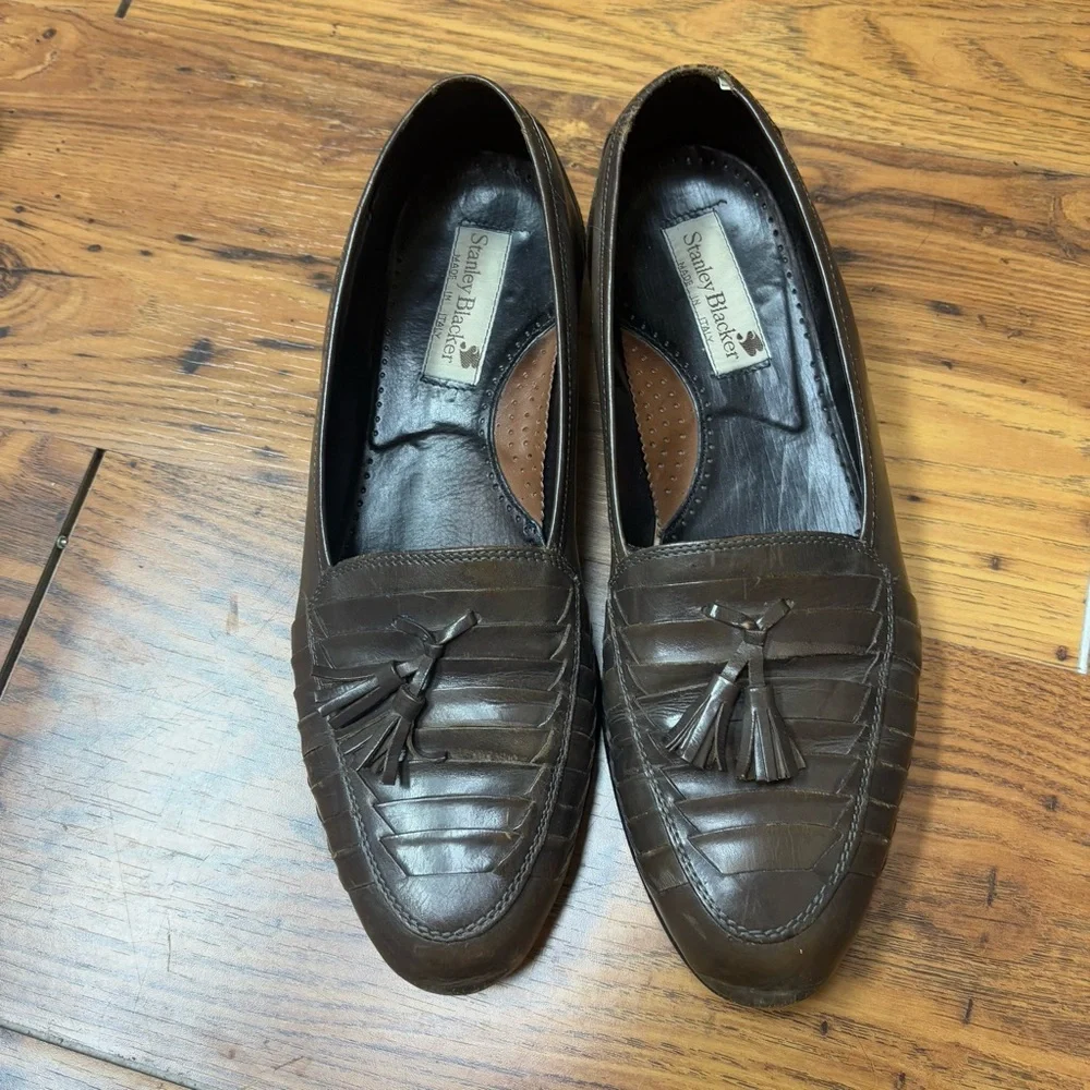 Stanley Blacker‎ Brown Leather Italian Loafers Moccasin-Style Slip-Ons 9.5