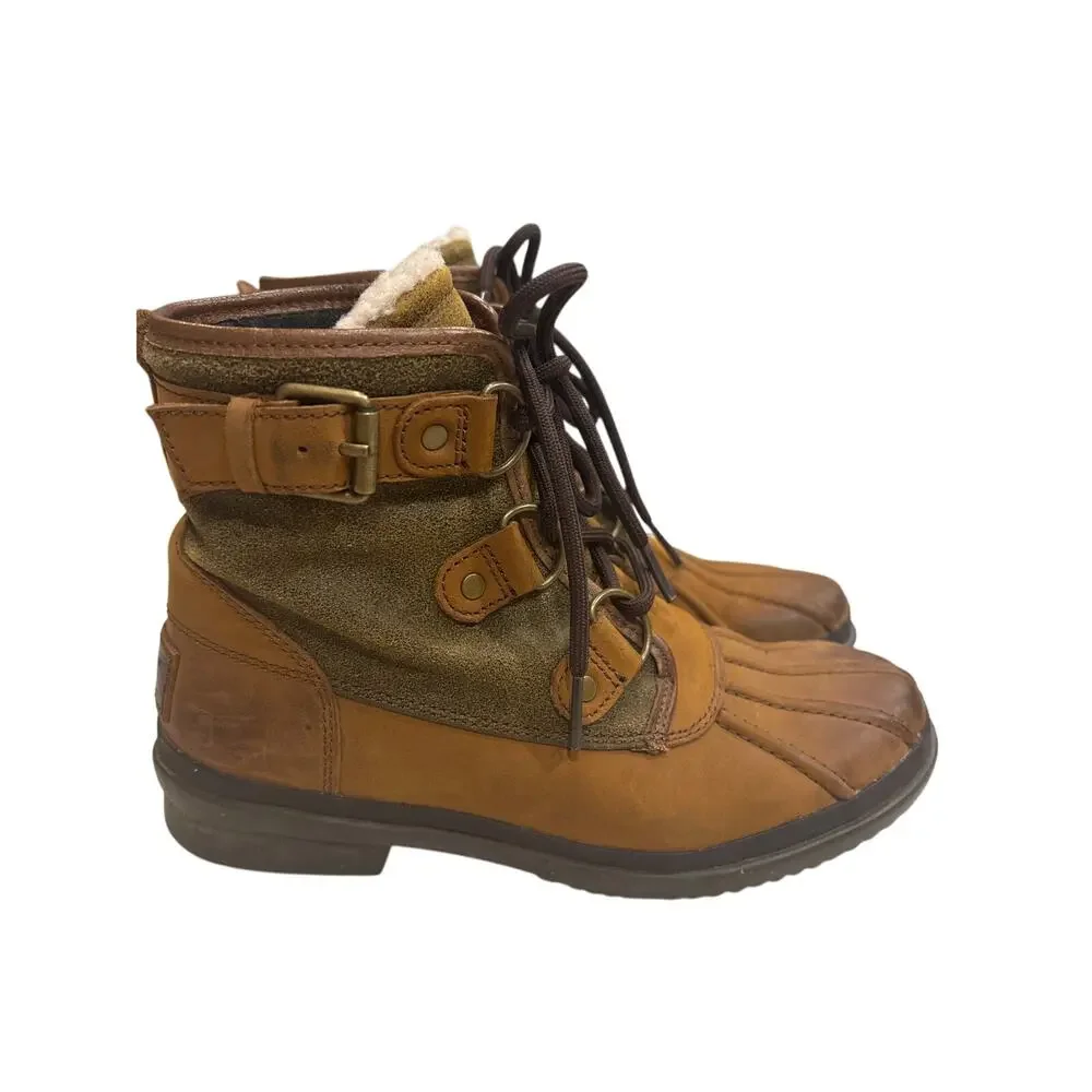 UGG Cecile Ankle Duck Boots‎ Women's Size 6 Chestnut Waterproof Leather Western