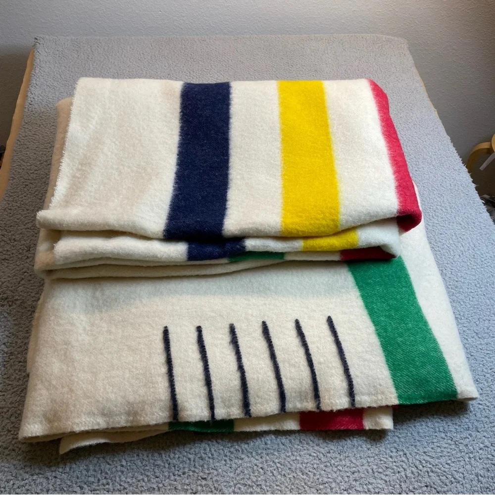 Hudson's‎ Bay Wool Blanket 6 Point Queen Size Gold Label Made in England vintage