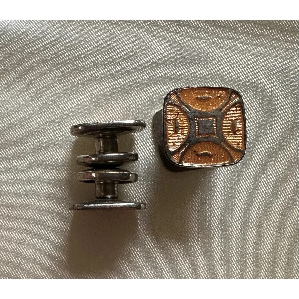Art Deco Kum A Part Cufflinks Silver W/ Peach Orange Enamel‎