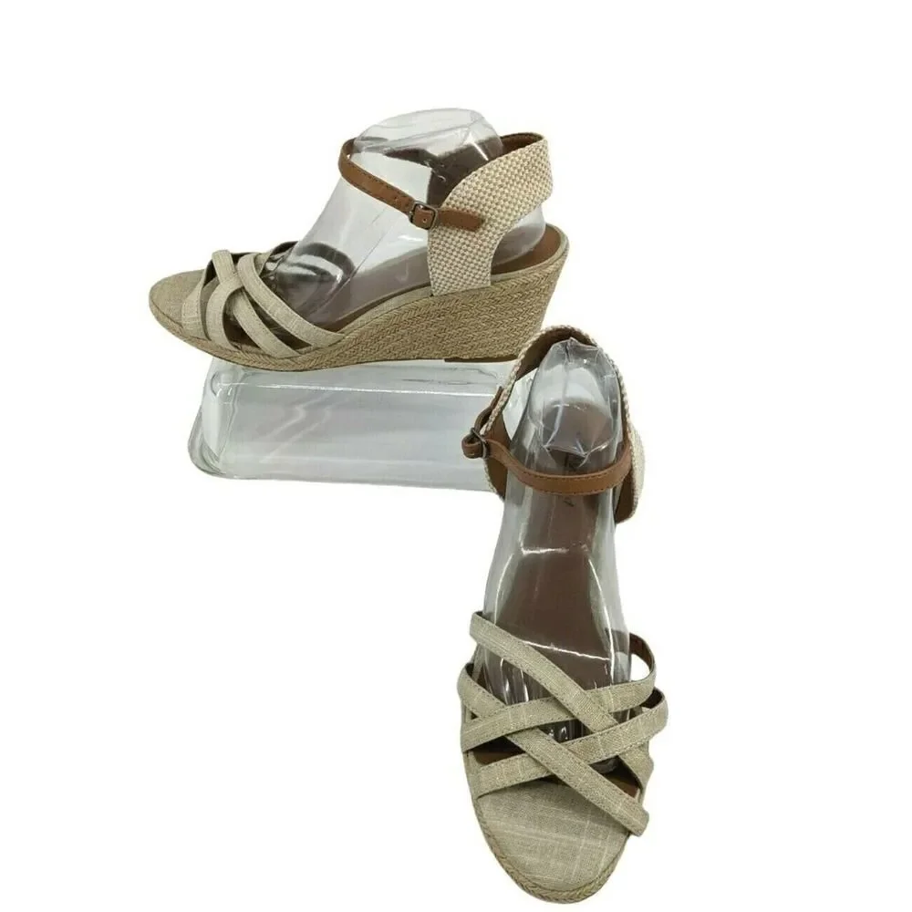Lucky Brand Womens Jute Strappy Wedge Espadrille Sandal Size 11 Minimalist‎