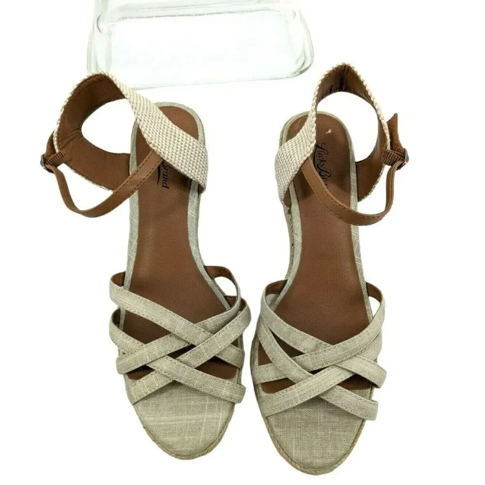 Lucky Brand Womens Jute Strappy Wedge Espadrille Sandal Size 11 Minimalist‎