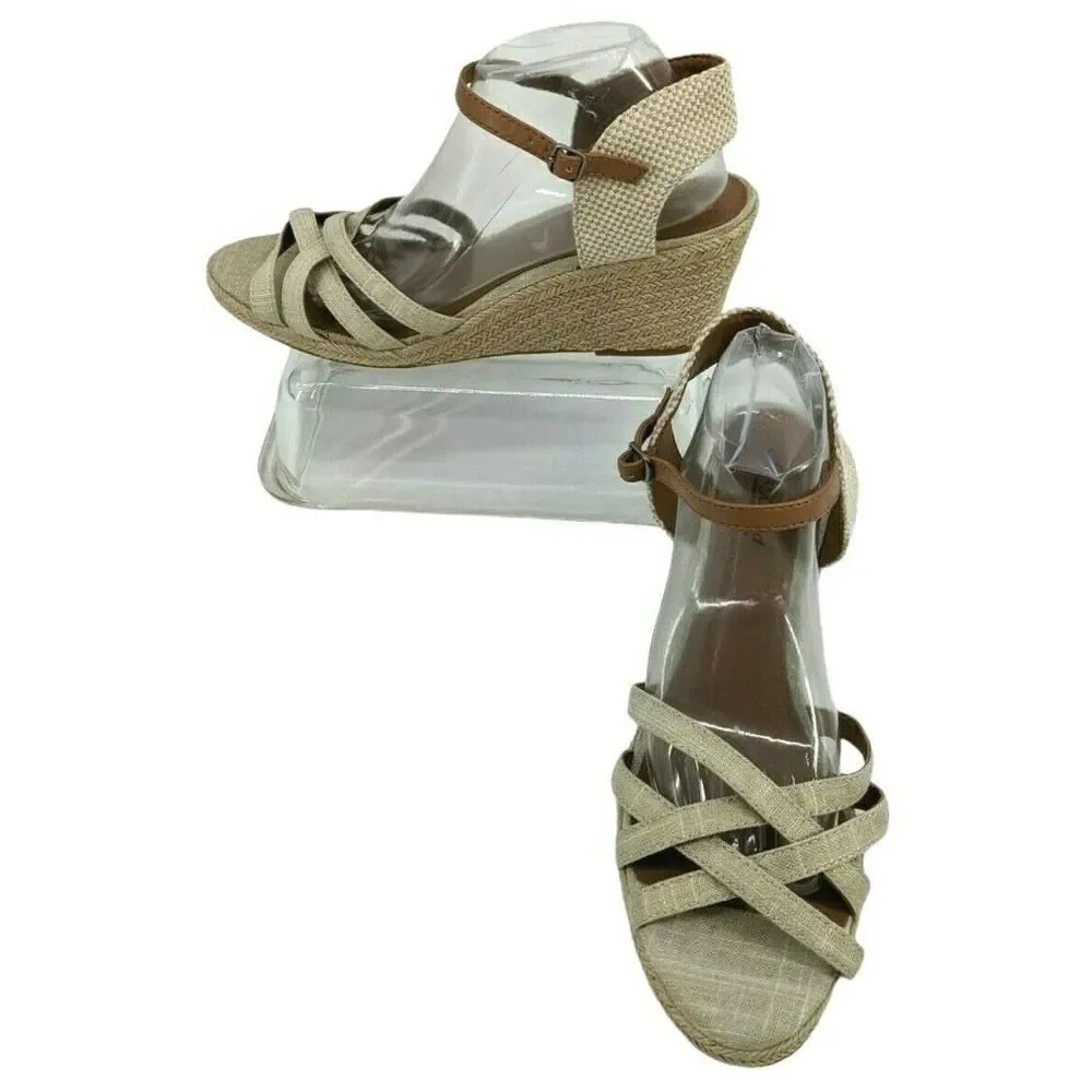 Lucky Brand Womens Jute Strappy Wedge Espadrille Sandal Size 11 Minimalist‎
