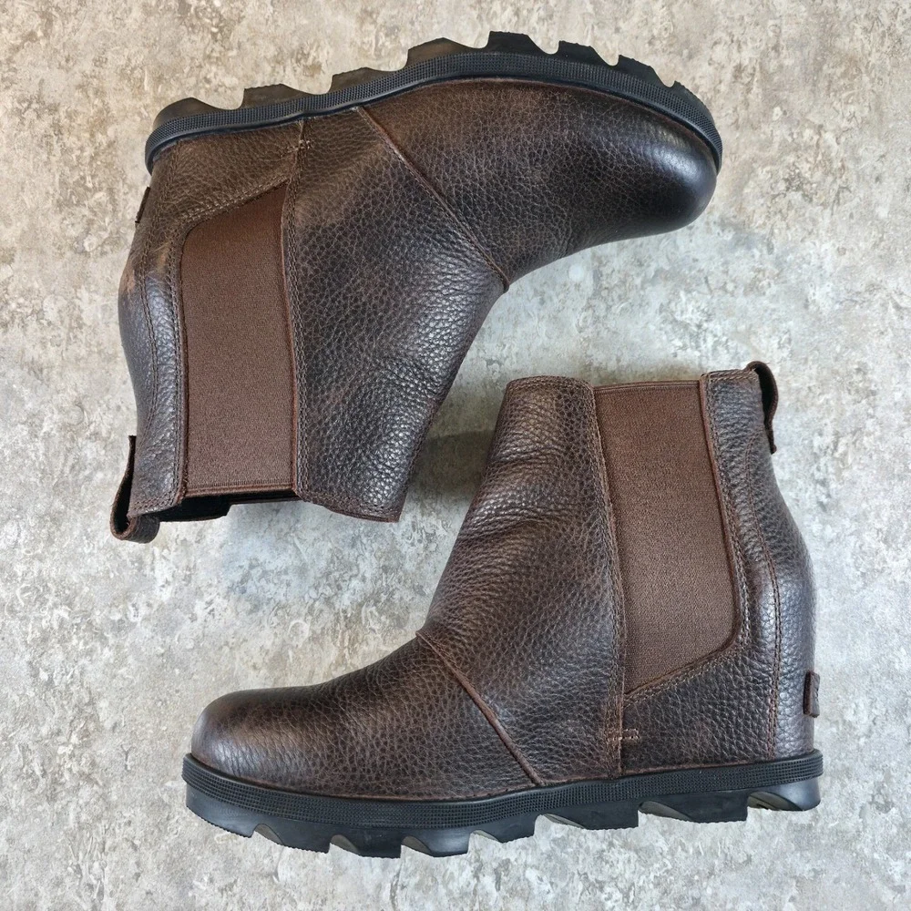 SOREL Womens Boots 9.5 Joan Of Artic Wedge Booties Brown Leather