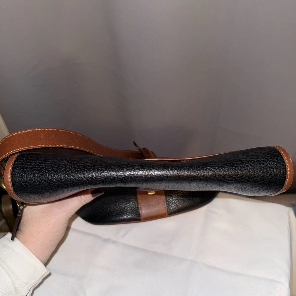 Vintage Coach Sheridan Stewart Crossbody Bag Black Pebbled Leather Brown Purse