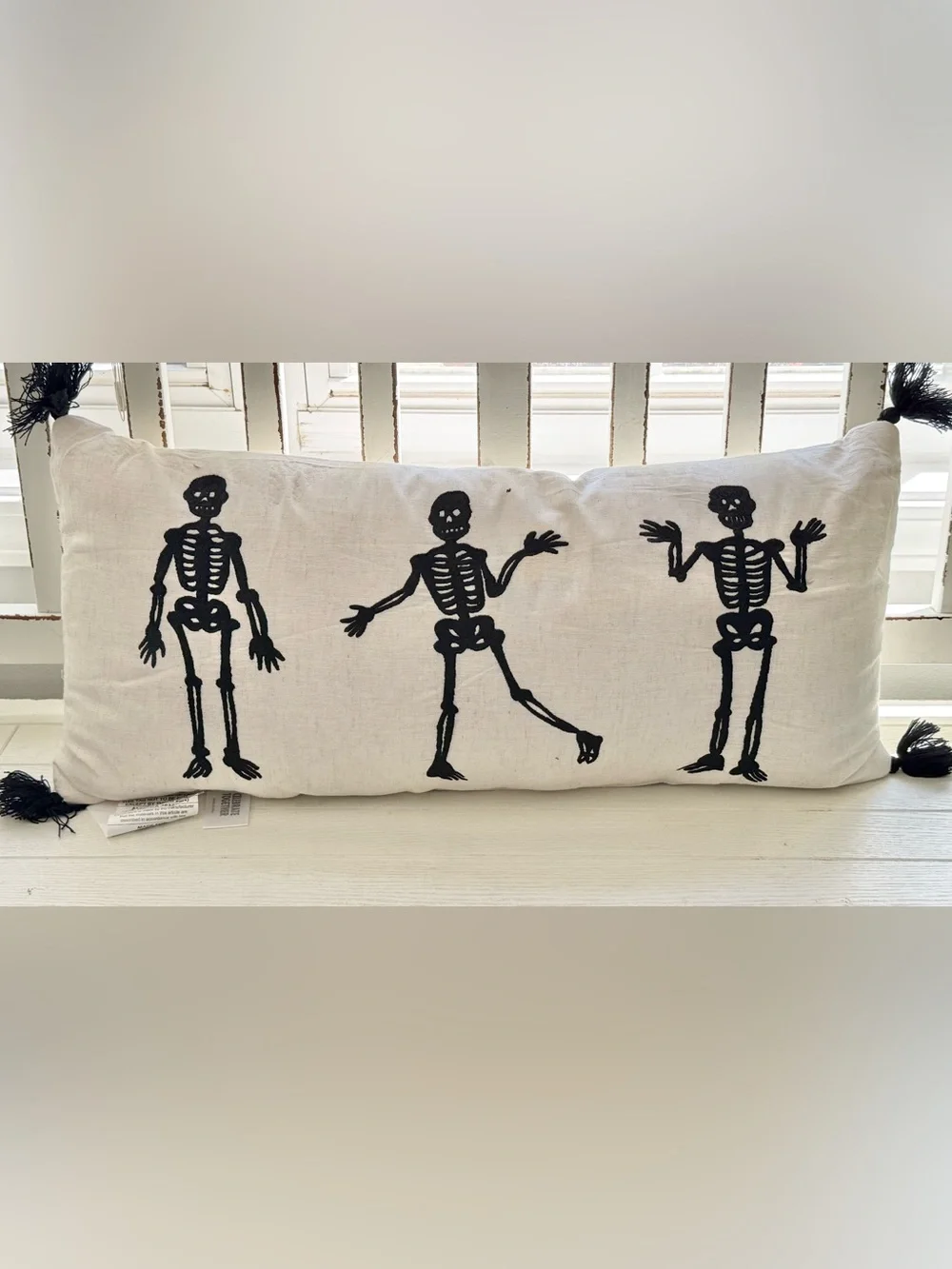 Celebrate Together Cream skeleton Halloween Throw Pillow
