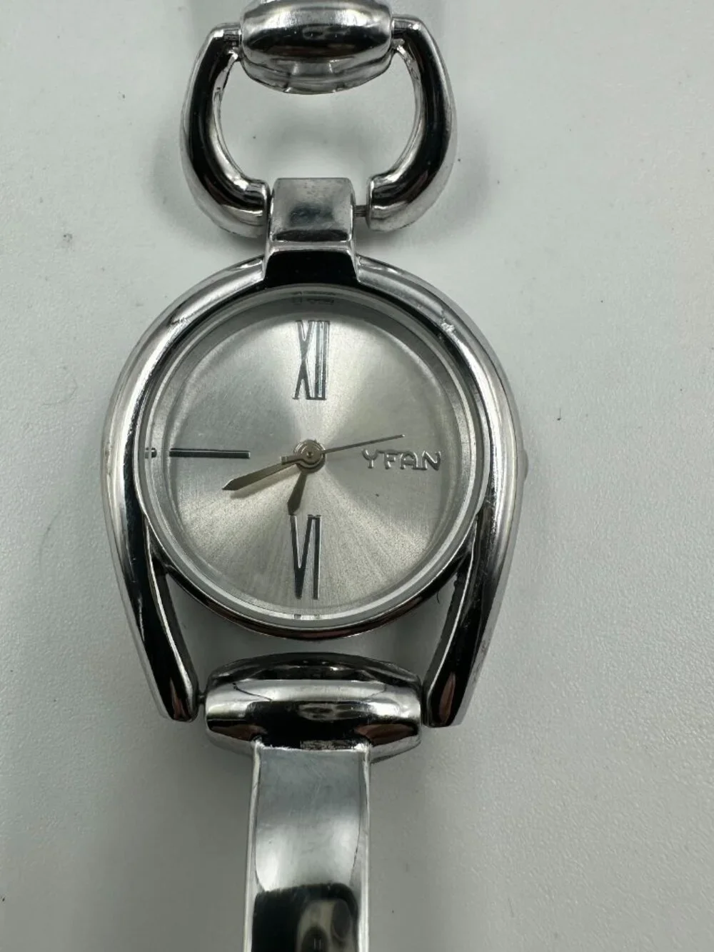 3/$30 YFan Watch Women Silver Tone Horsebit Style Dial New Battery 7.5 