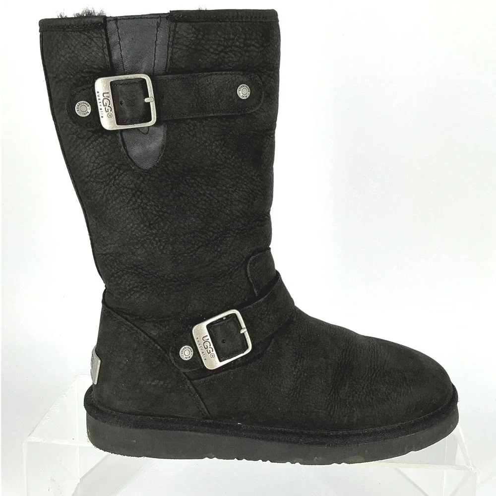 UGG‎ Australia Size 6 Black Sutter Kensington Moto Boots Water-resistant leather