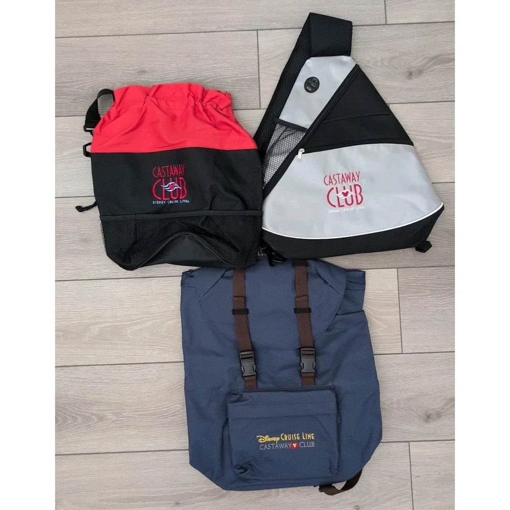 Disney Castaway‎ Club Cruise Line Bags Lot Of 3 Backpack Sling Drawstring