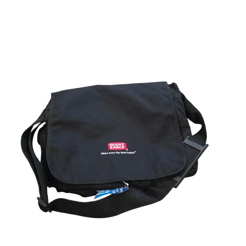 Canvas Messenger Laptop Shoulder Bag by Giant Eagle Black NWT 14x12x4