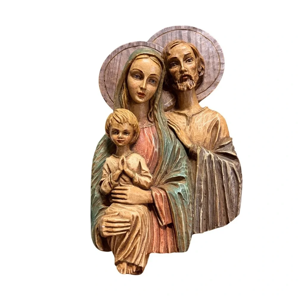 Vintage Holy Family Wall Plaque 3D Religious Decor Jesus Mary Joseph Italy 9.5