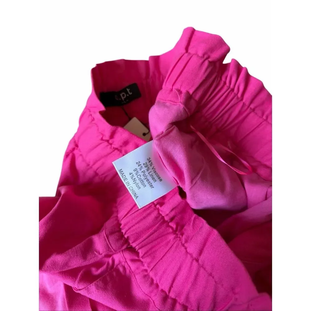 O.P.T Shorts NEW Paperbag Linen Blend Hot Pink Large