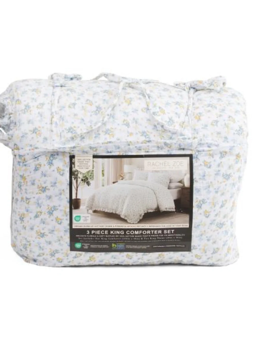 Rachel Zoe White Floral Comforter Set with Blue and Yellow Accents