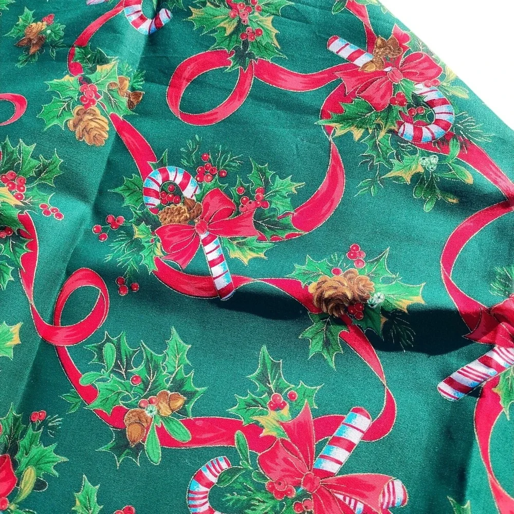Handmade Christmas Tablecloth‎ Candy Canes Ribbon Green Red 78x63 Traditional