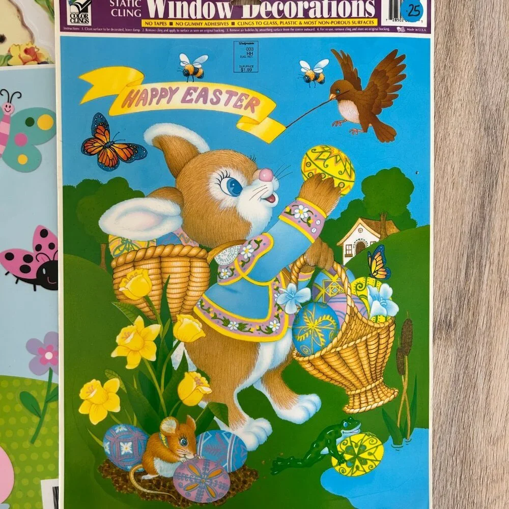 Vintage Easter Window Clings Lot of 7 Sheets Spring Vinyl Sticker
