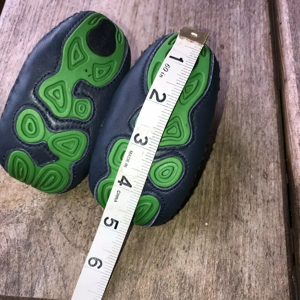 Stride Rite Boys Girls Shoes‎ 2M 2 M Lil Chuckle Navy Blue Green Turtle LeatherD