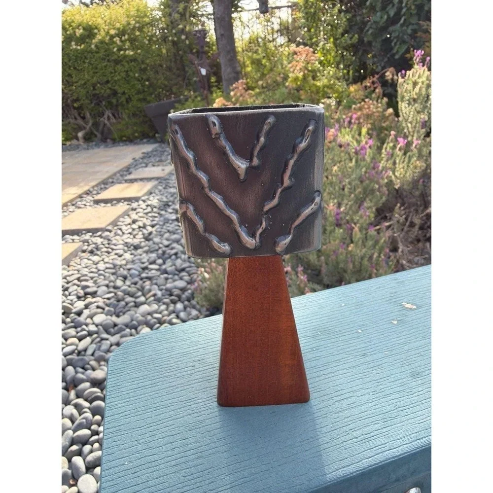 Vintage Brutalist Metal Desk Vessel Signed P IHM R IHM Mid Century Artisan 5