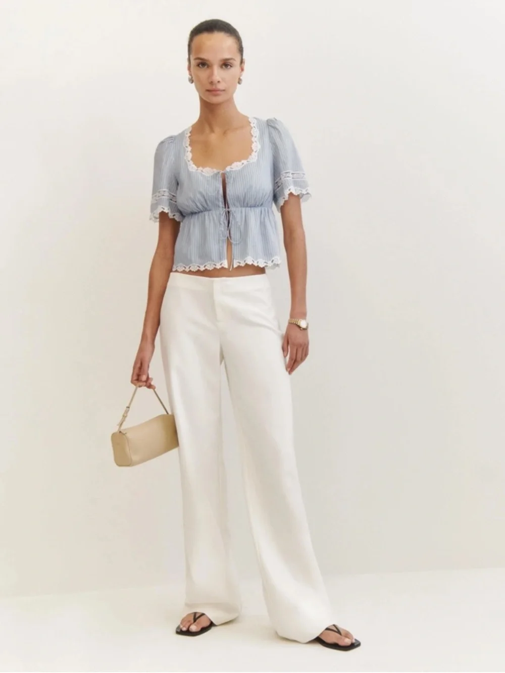 Reformation Vida Linen Low Rise Pants in white