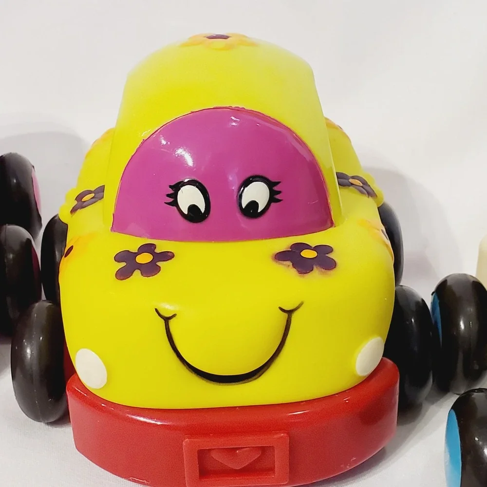 B. Toys Wheeee-ls! Soft Pull Back Toy Cars Set of 3 Magenta Yellow Brown Taxi