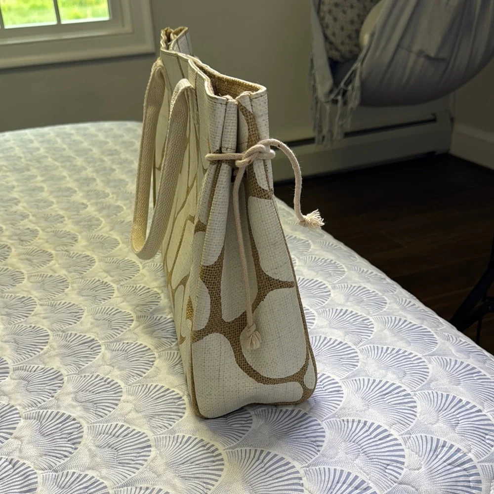 Nordstrom White and Brown Giraffe Print Tote Bag