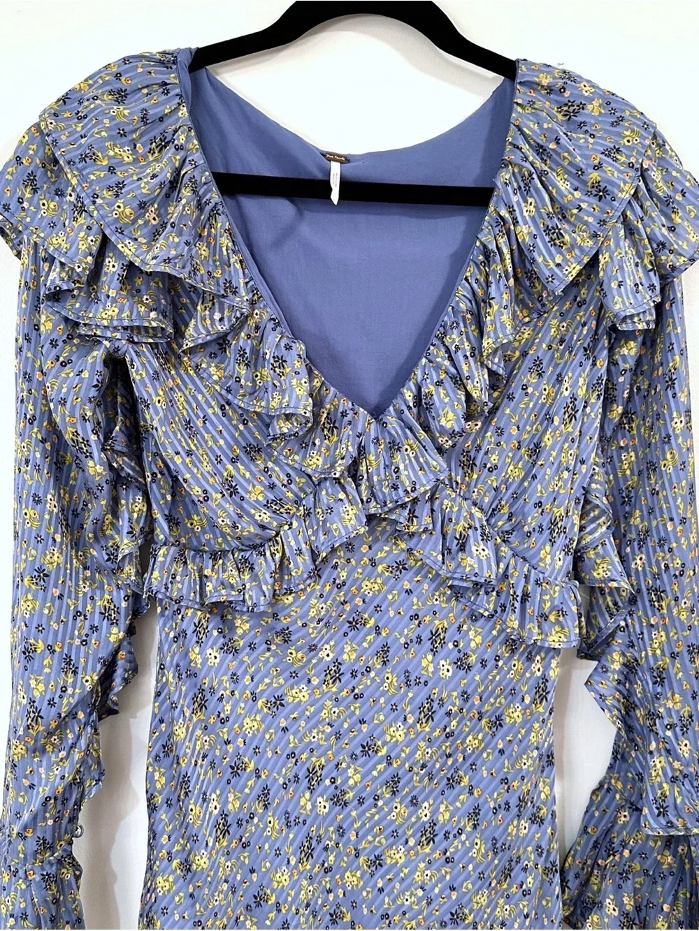 Free People Long Sleeve Empire Mini Dress Blue Size 2