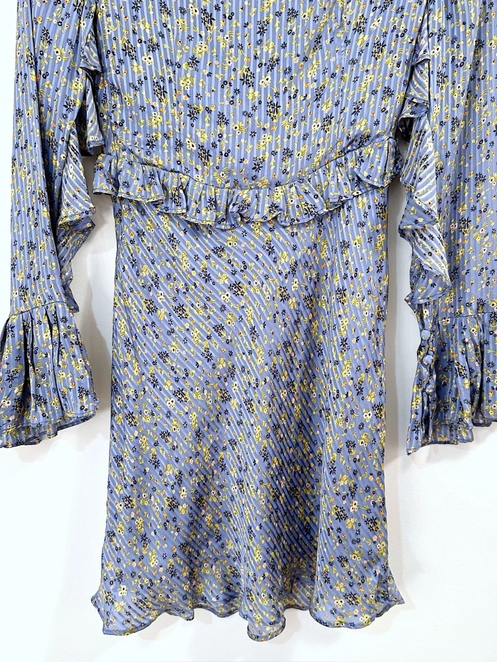 Free People Long Sleeve Empire Mini Dress Blue Size 2