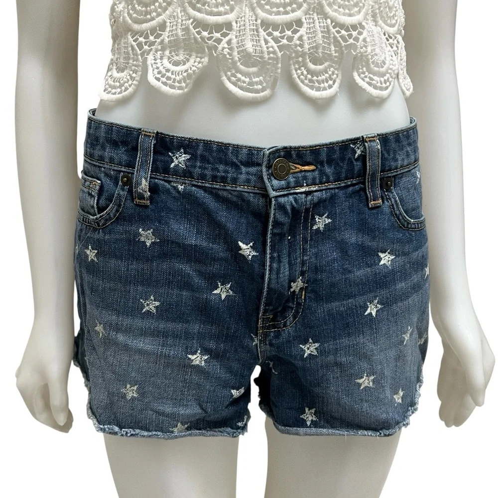 90's GAP Star Print Boyfriend Jean Shorts Faded‎ Trushed Distressed Grunge Goth
