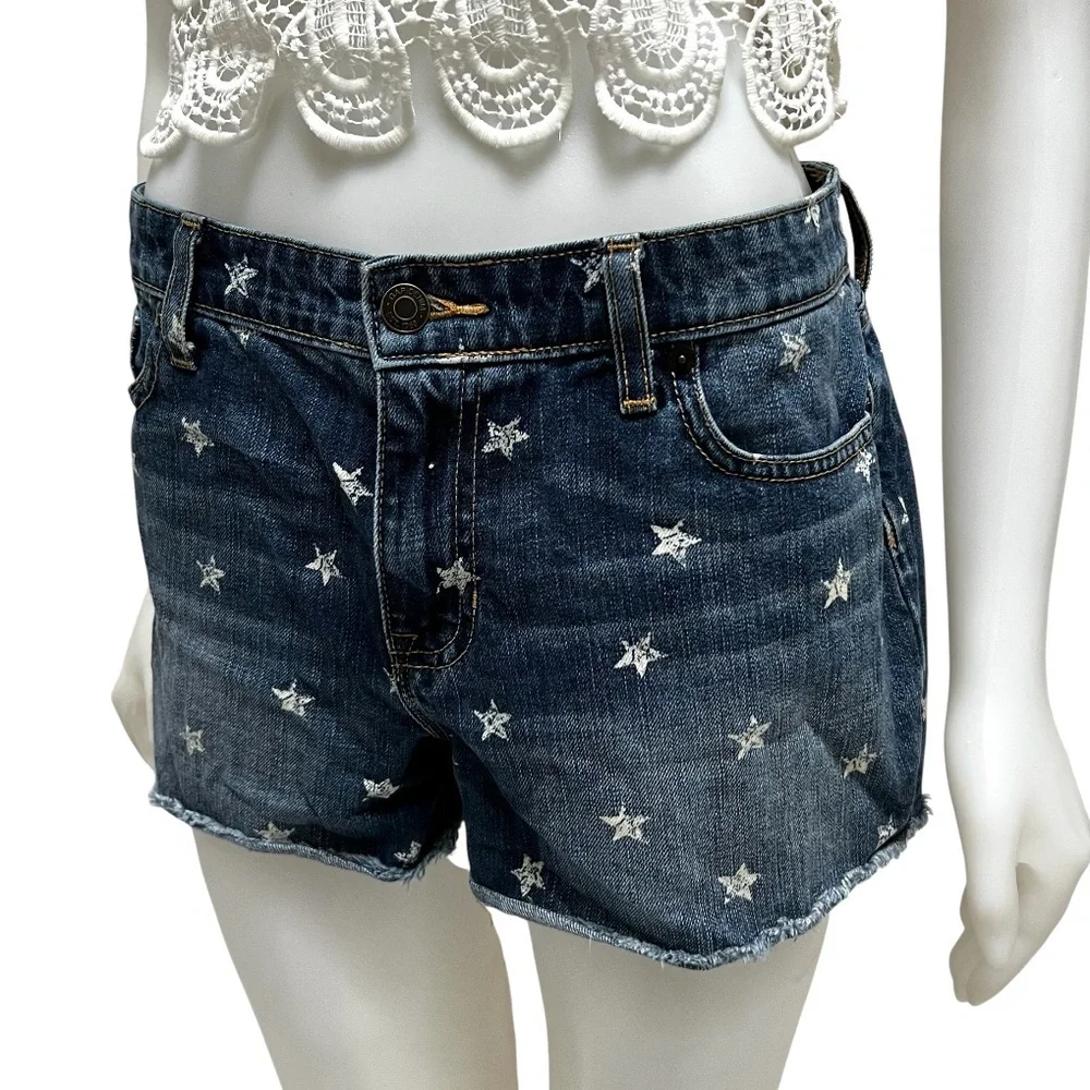 90's GAP Star Print Boyfriend Jean Shorts Faded‎ Trushed Distressed Grunge Goth
