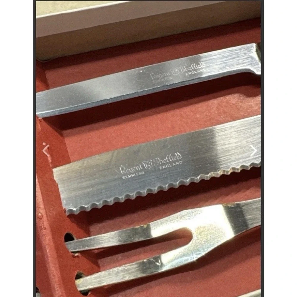 Vtg Regent Sheffield England Knives 3 Cultlery Piece Set Stainless‎ BinR