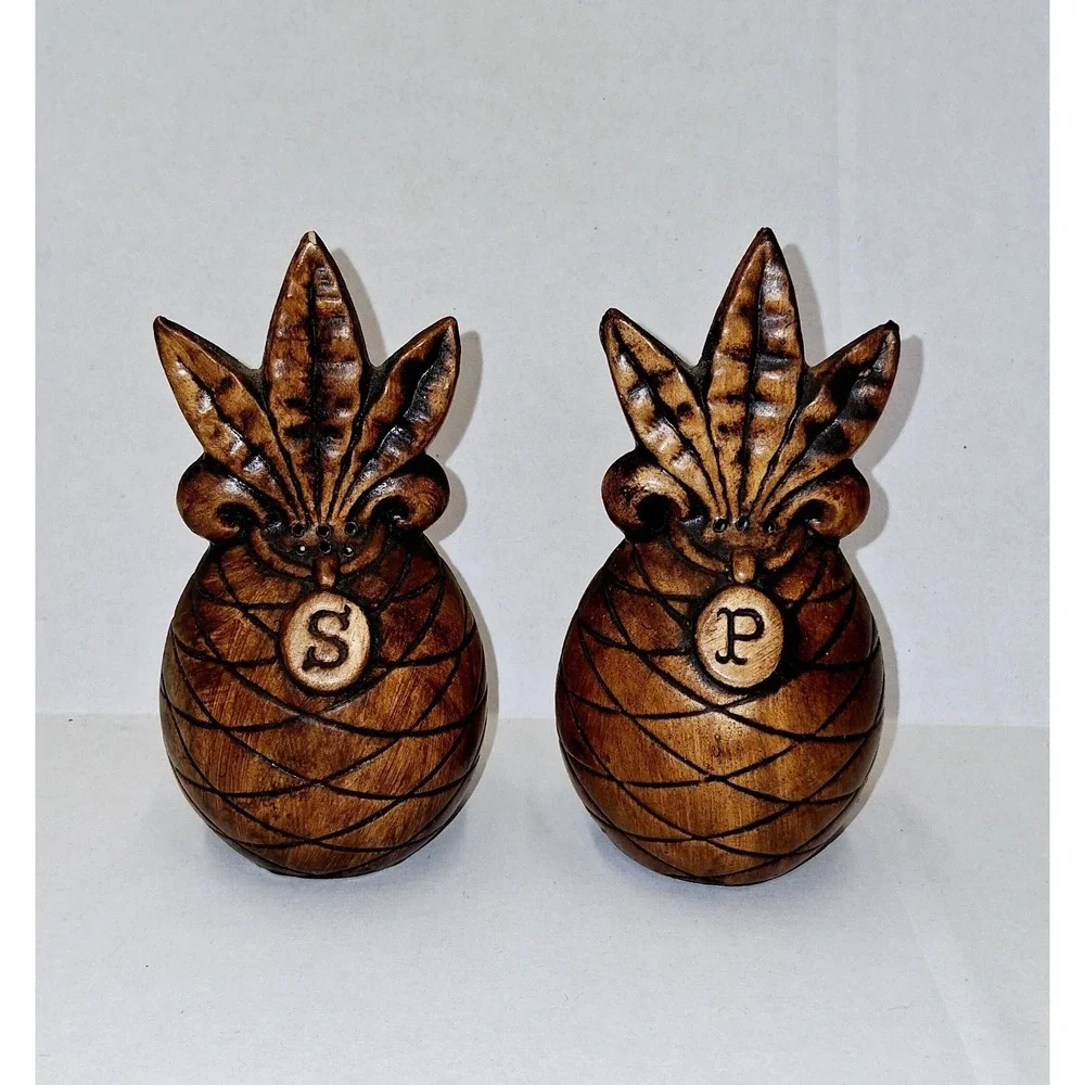 Treasure Craft‎ Pottery USA Vintage Pineapple Salt & Pepper Shakers Set Brown 4