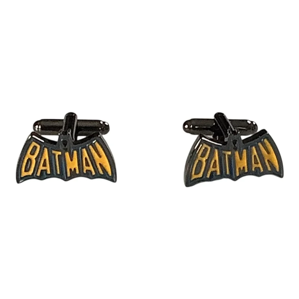DC Comics Batman Cufflinks Mens OS Black Yellow Vintage Enamel Logo‎ Superhero