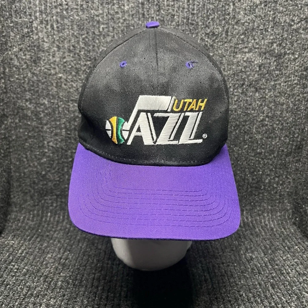 Vintage 90s Utah Jazz Competitor SnapBack Hat‎ Black And Purple Adjustable OSFA
