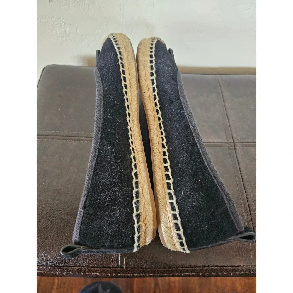 TORY BURCH BLACK‎ SUEDE BOHEMIAN CHIC FLAT CAP TOE ESPADRILLE FLATS SZ 7.5