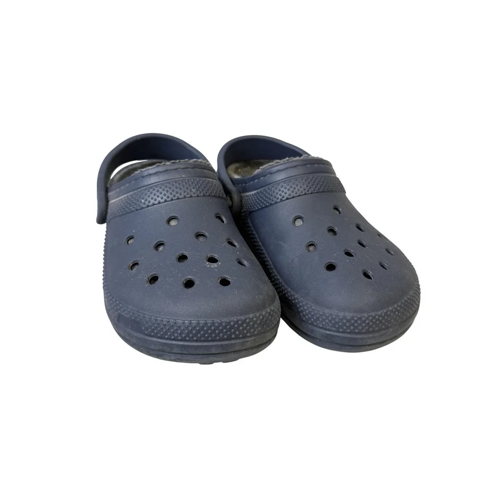 Crocs Shoes Kids Size C6 Navy Classic Lined‎ Clog Fleece Fuzzy Warm Slip On Cozy