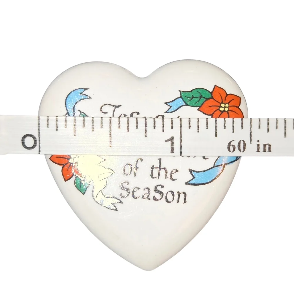 Jesus Is‎ The Heart Of The Season VTG White Poinsettia Accented Heart Shaped Pin