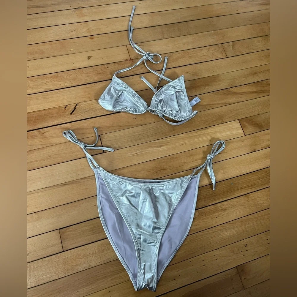 Skims silver metallic bikini‎ set