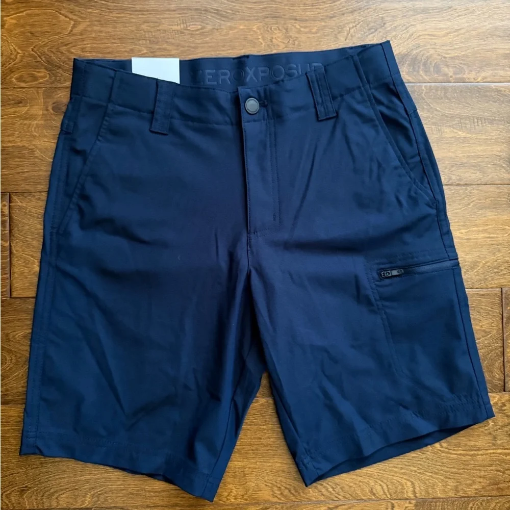 ZeroXposur Travel Shorts Mens 30 Navy Utility Zip Pocket 4-Way Stretch UPF 50+