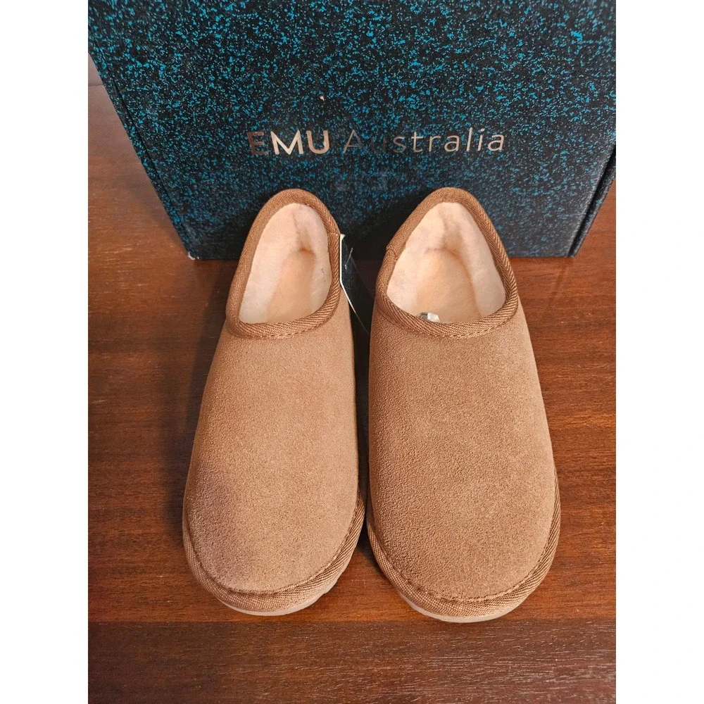 EMU Australia Wallaby Pico Kids Size 1 Chestnut Brown Wool Lined Suede Slippers