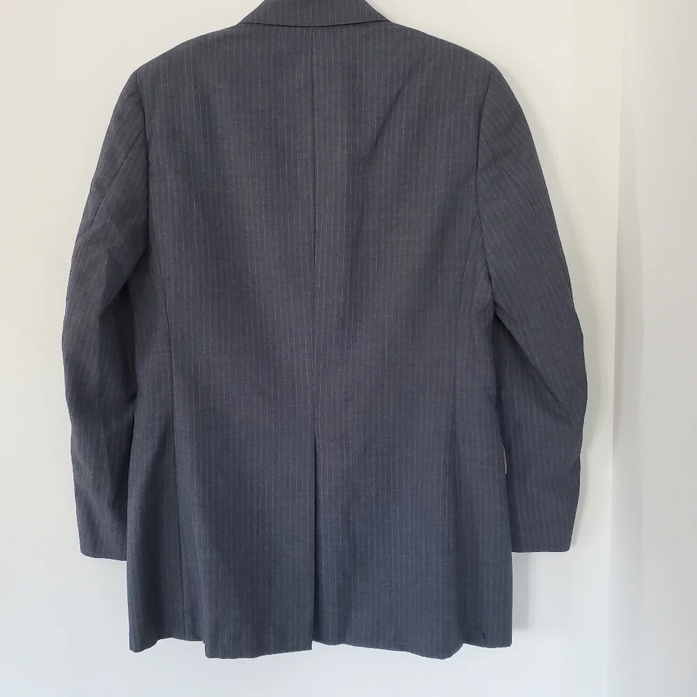 BILL BLASS Vintage Men Sz 40R 100% Wool Gray Blue Pin Stripe Jacket Sport Coat