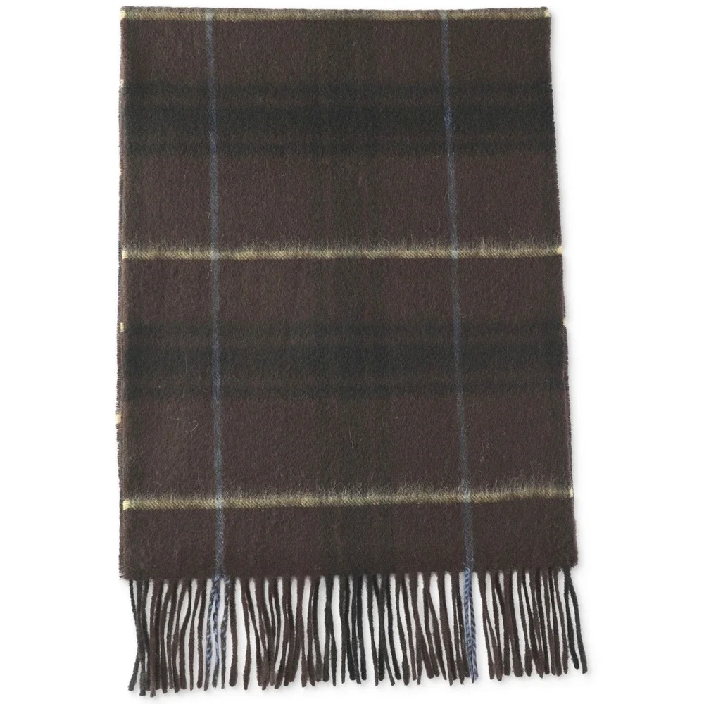 Club‎ Room Scarf Mens One Size Brown/Yellow Plaid 100% Cashmere Fringe NWT