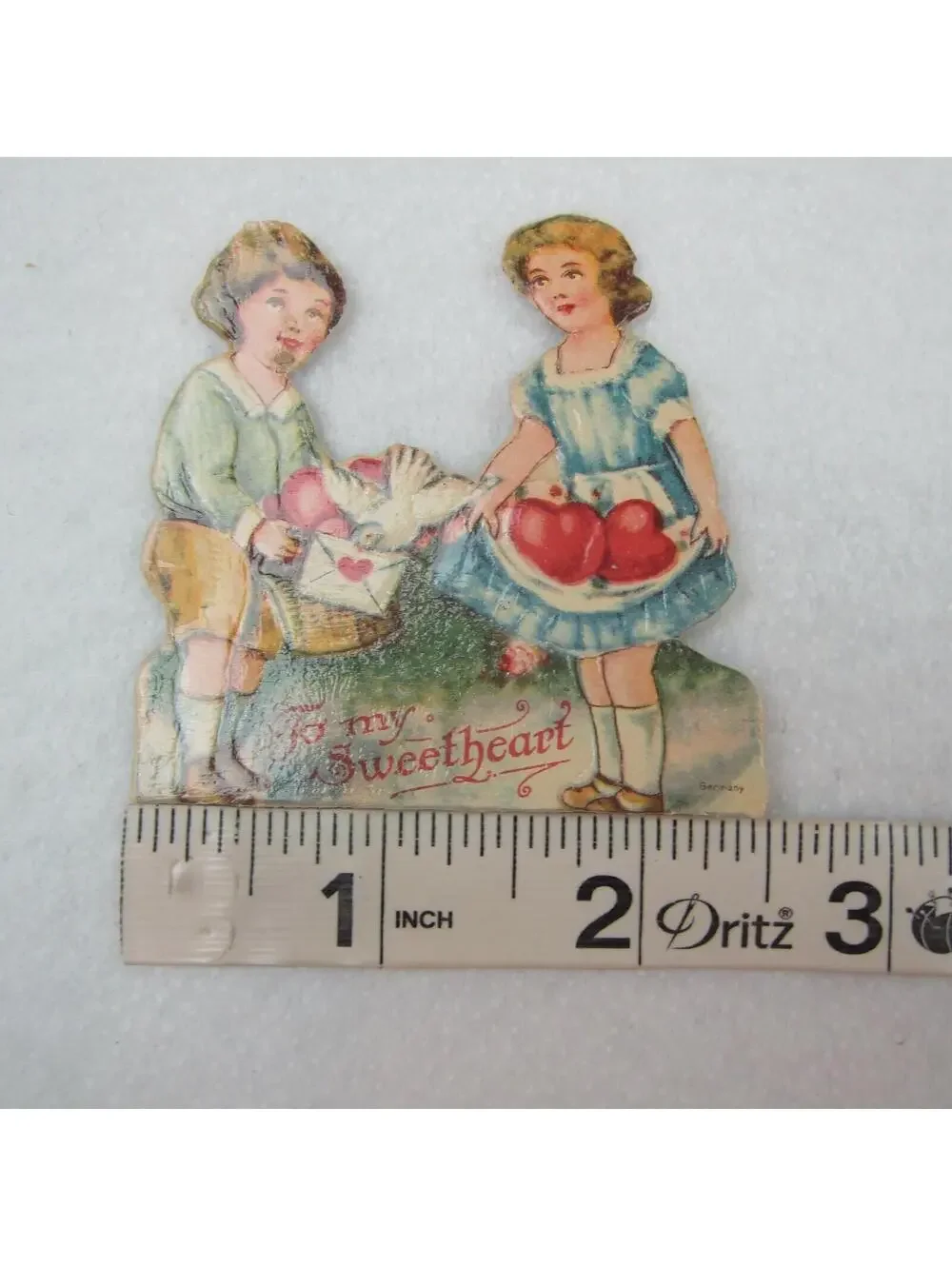 Vintage Valentine Die Cut Stand Up Boy Girl Heart Dove 1920-30s Germany UNSIGNED