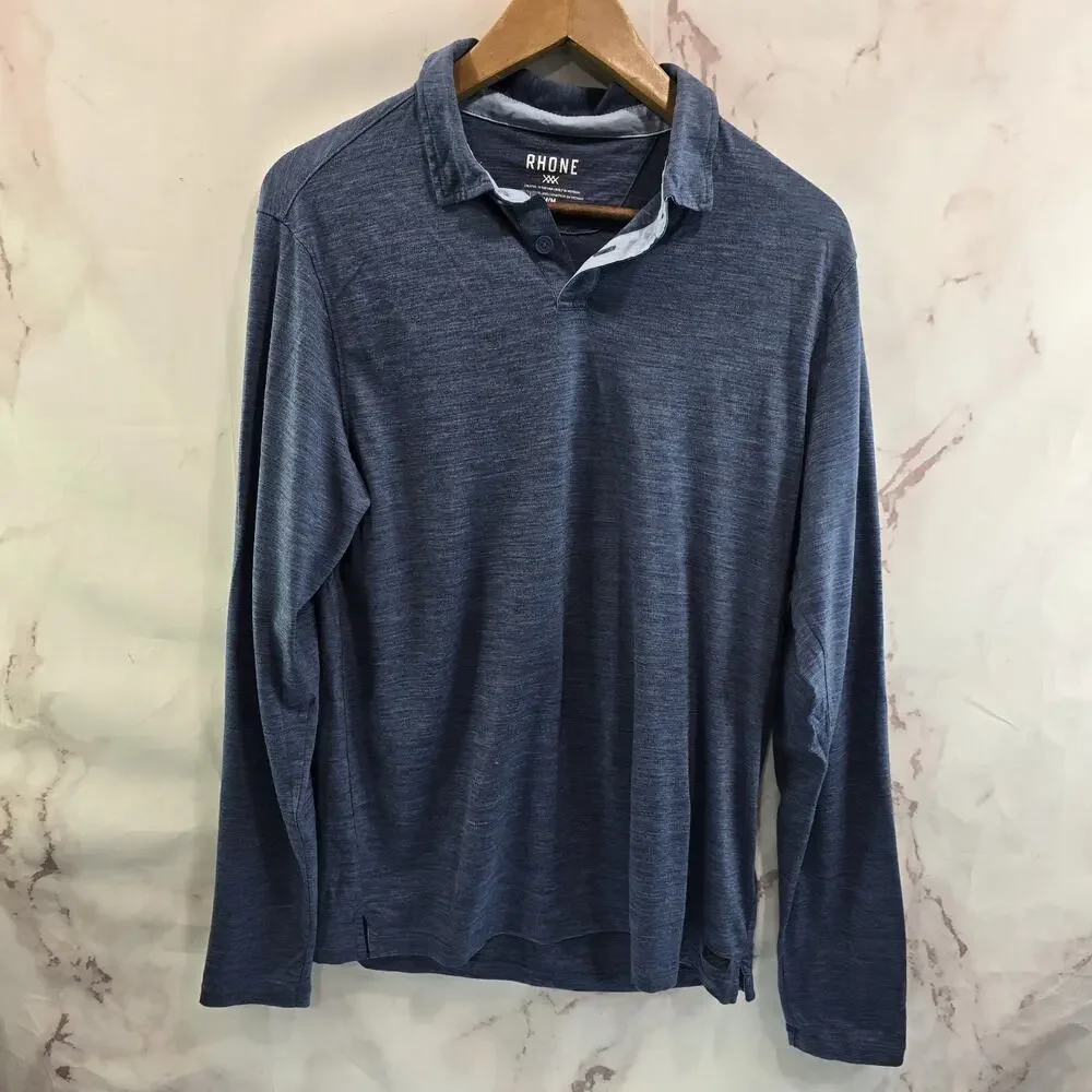 Rhone Shirt Mens Medium Blue Polo Wool Blend Long Sleeve Henley