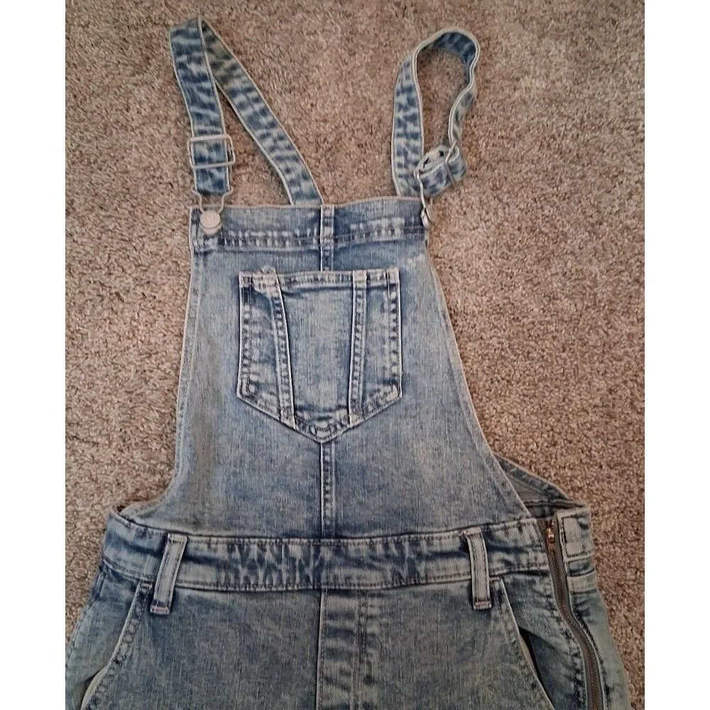 Blue Denim Overalls Old Navy Pockets , Side zip, Skinny Size 4