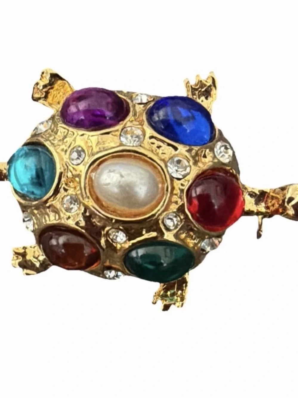 Stephanie Pearl Glass Fruit Salad Cabochons Gold Tone Ruby Red Eyes Rhinestones