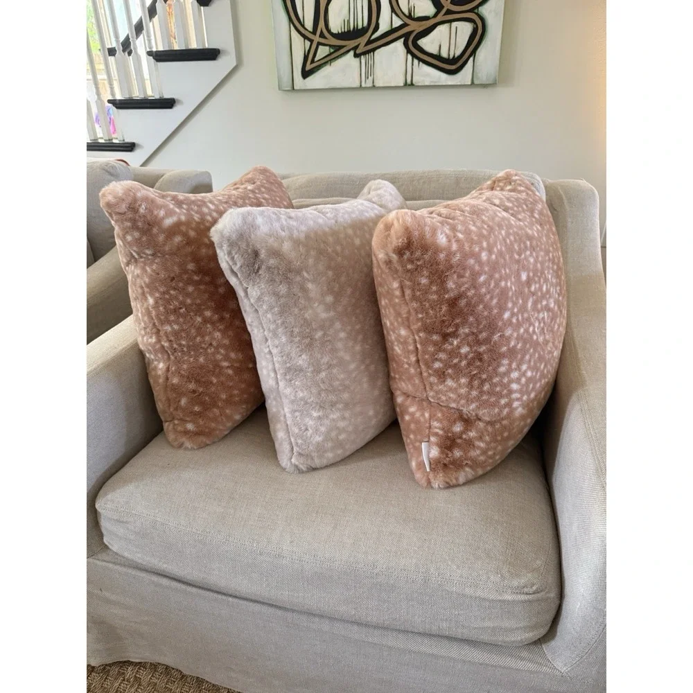 Nicole Miller Artelier Faux Fur Deer Fawn Print Pink Throw Pillows Set of 3